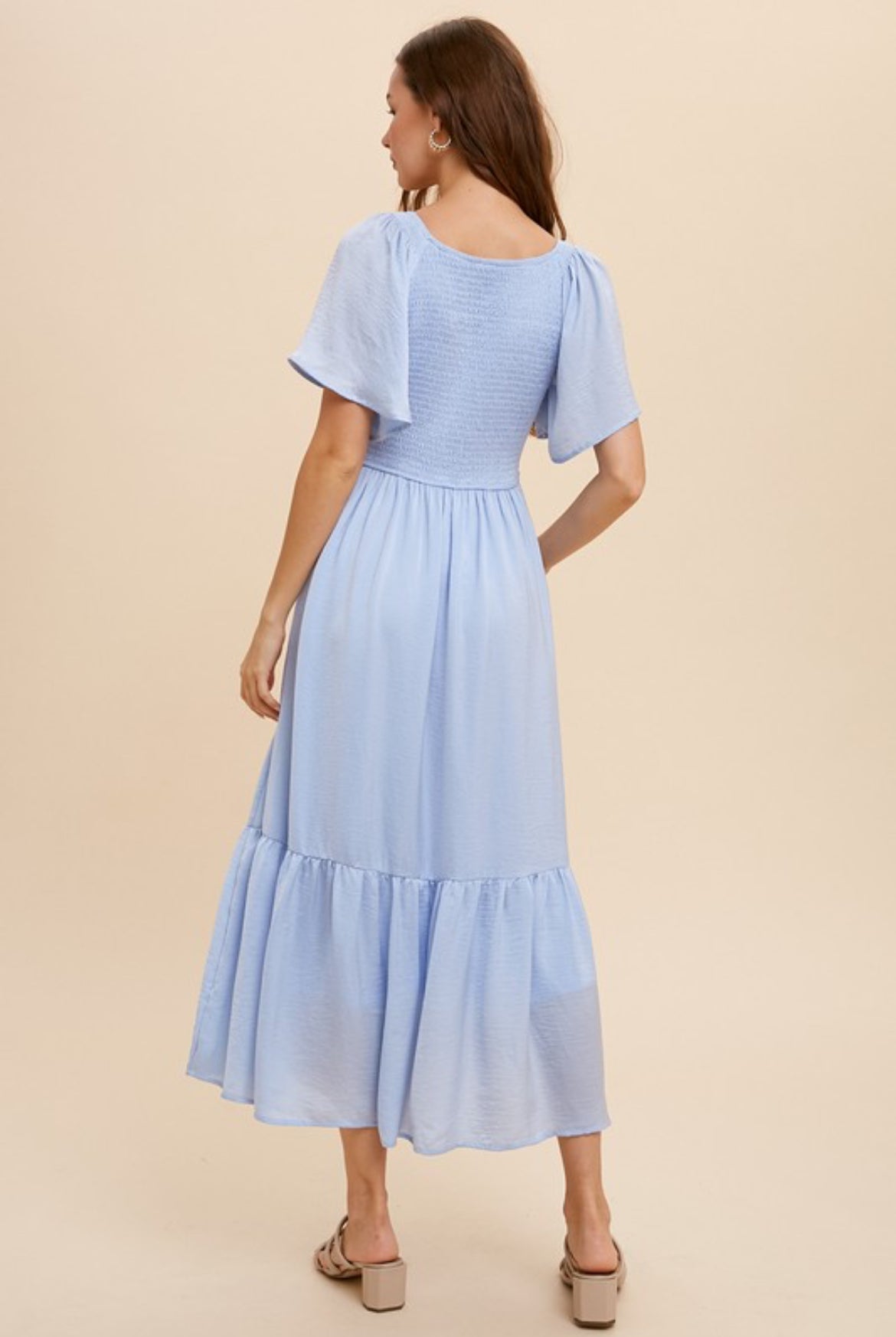 Powder Blue Flutter Sleeve Dress