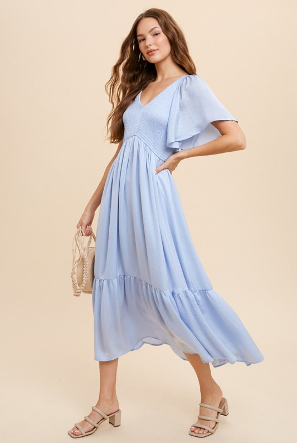 Powder Blue Flutter Sleeve Dress