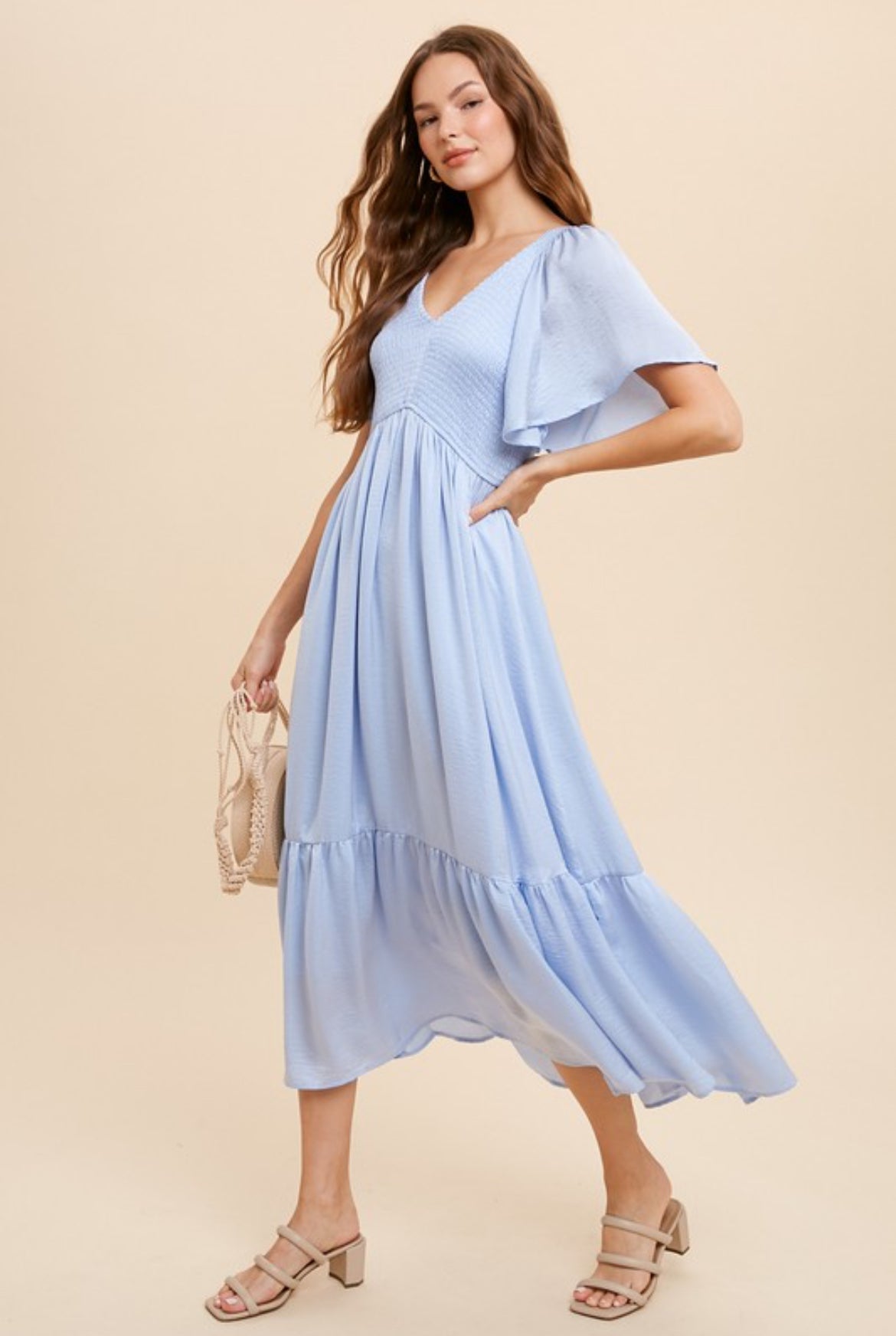 Powder Blue Flutter Sleeve Dress