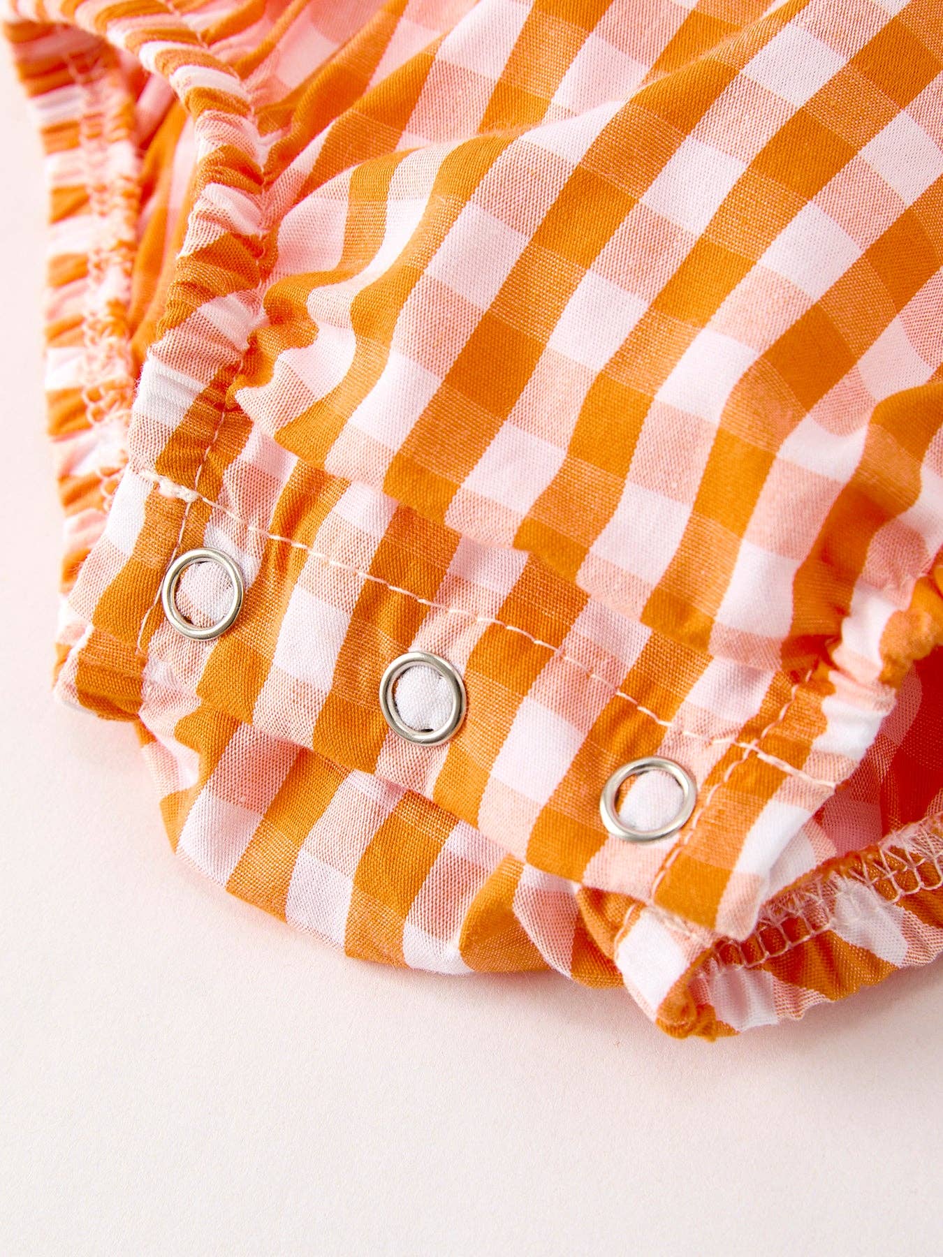 Fall Embroidered Romper for Baby Girls – Orange Checkered with Fall Detail