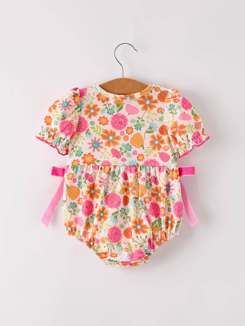 Autumn Halloween Thanksgiving Pumpkin Embroidery Smock Floral Girls Romper