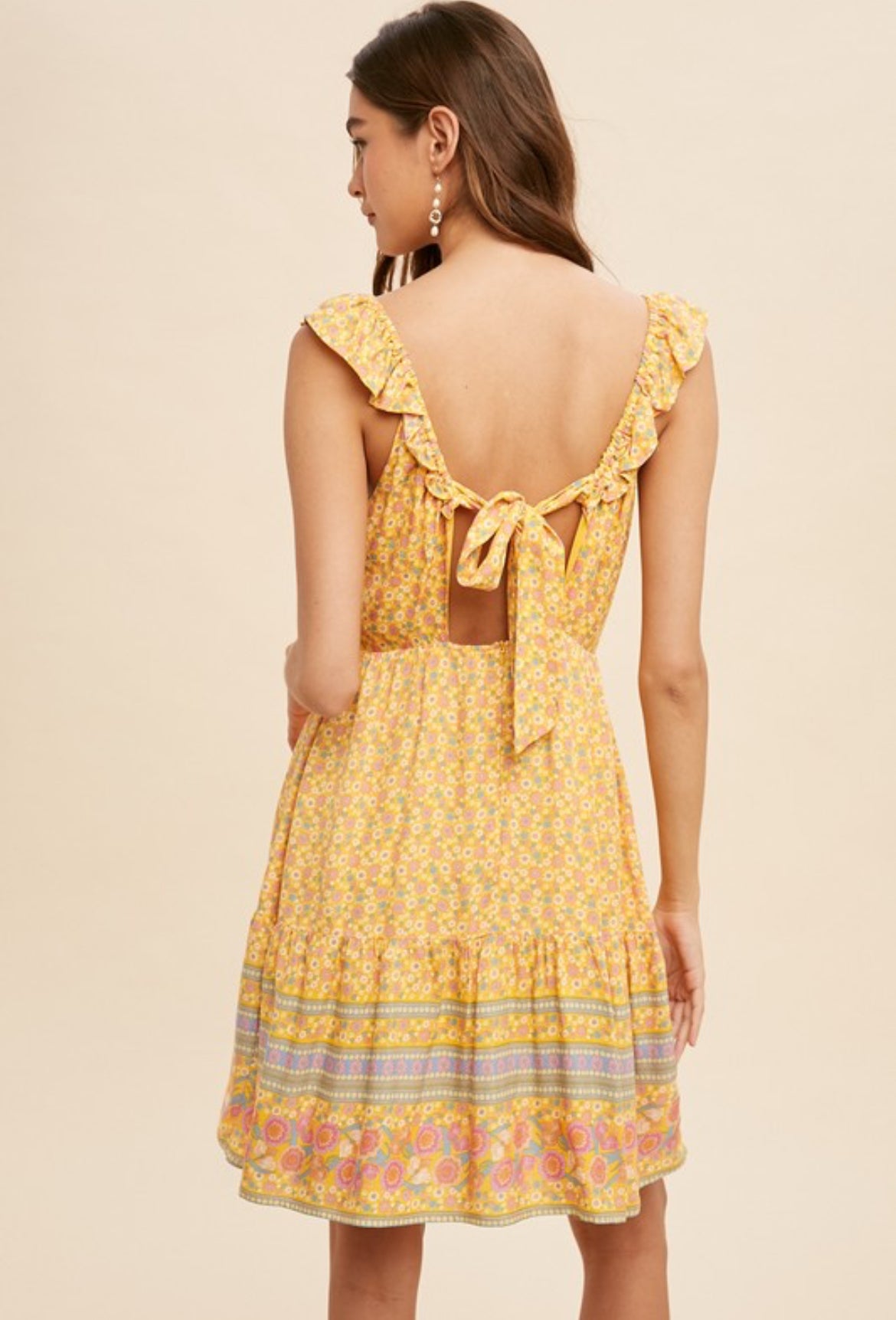 Printed Open Tie Back Mini Dress