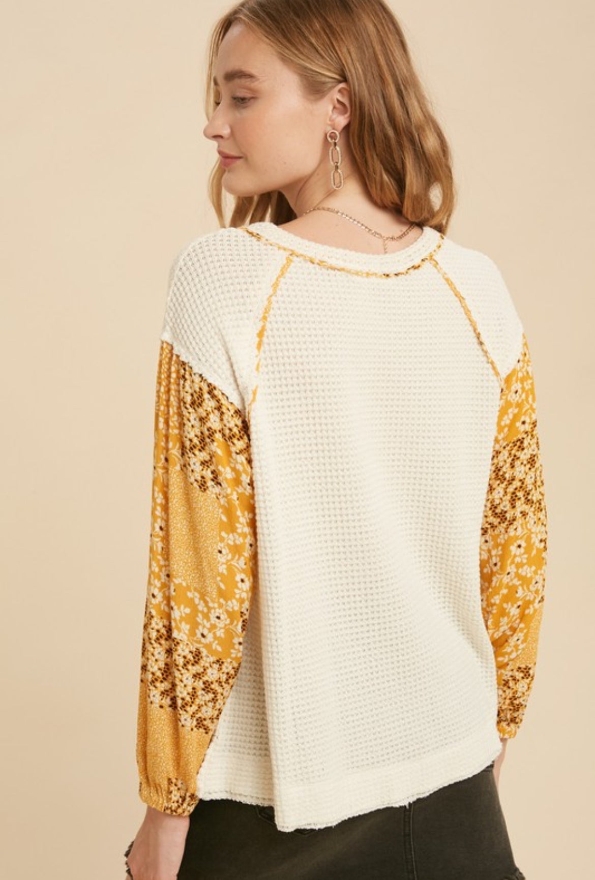 Waffle Knit Floral Sleeve Top