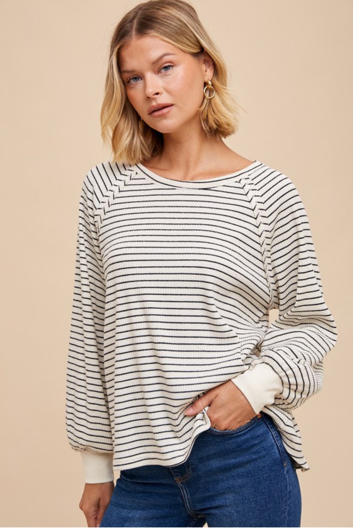 Raglan Sleeve Striped Shirt